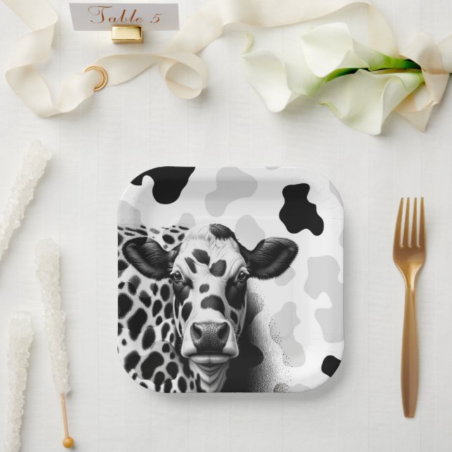Holy Cow! Black & White Country Birthday Party Paper Plate (Wedding)