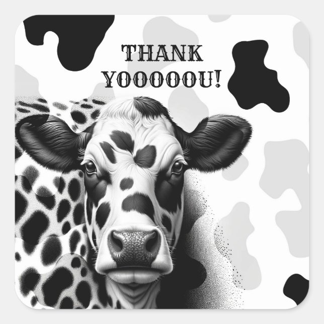 Holy Cow! Black & White Country Birthday Party Square Sticker (Front)