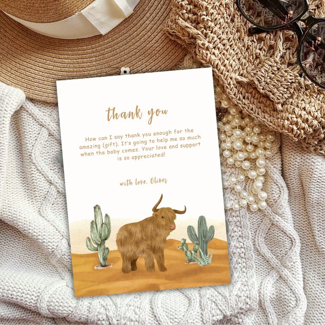 Holy Cow Boho Cactus Desert Baby Shower  Thank You Card (Holy Cow Boho Cactus Desert Baby Shower Thank You Card)