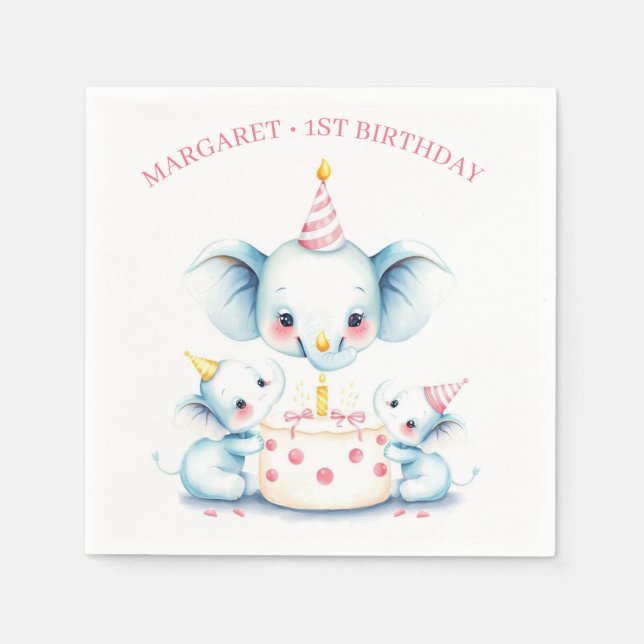 Holy Cow Boho Greenery Highland Cow 1st Birthday Napkin (Front)