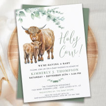 Holy Cow Boho Greenery Highland Cow Baby Shower