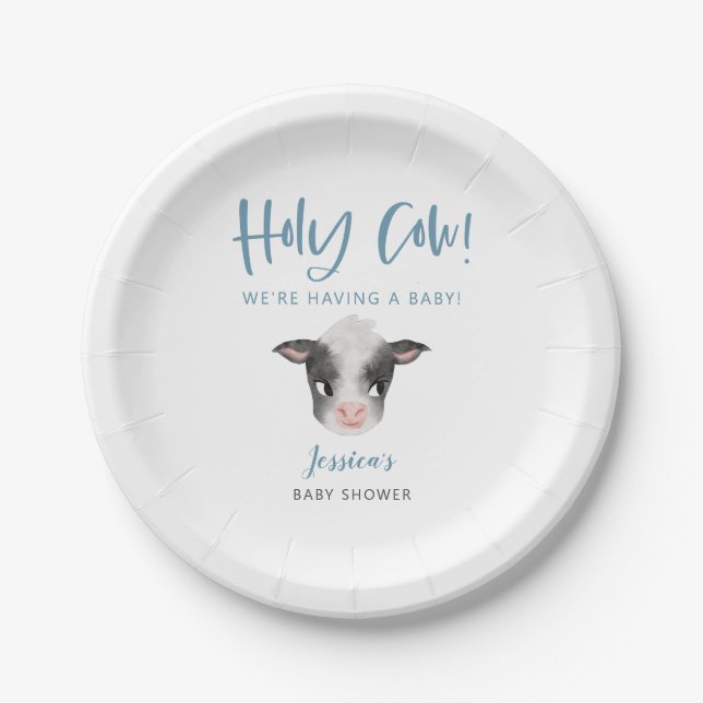 Holy Cow Boy Baby Shower  Paper Plate (Front)