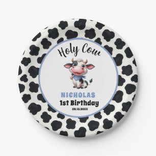 Holy Cow Boy First Birthday Farm Theme Paper Plate