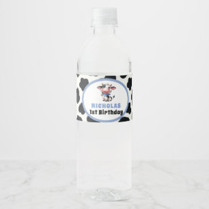 Holy Cow Boy First Birthday Farm Theme Water Bottle Label