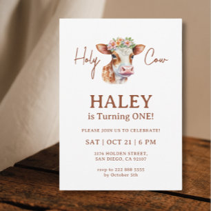 Holy Cow Brown Rustic Chic 1st Baby Birthday Invitation