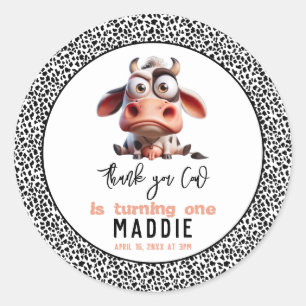 Holy Cow Caricatures I’m One Cowgirl 1st Birthday  Classic Round Sticker