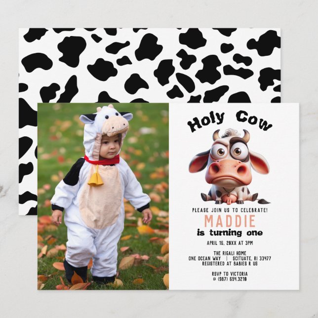 Holy Cow Caricatures I’m One Cowgirl 1st Birthday  Invitation (Front/Back)