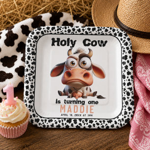 Holy Cow Caricatures I’m One Cowgirl 1st Birthday  Paper Plate