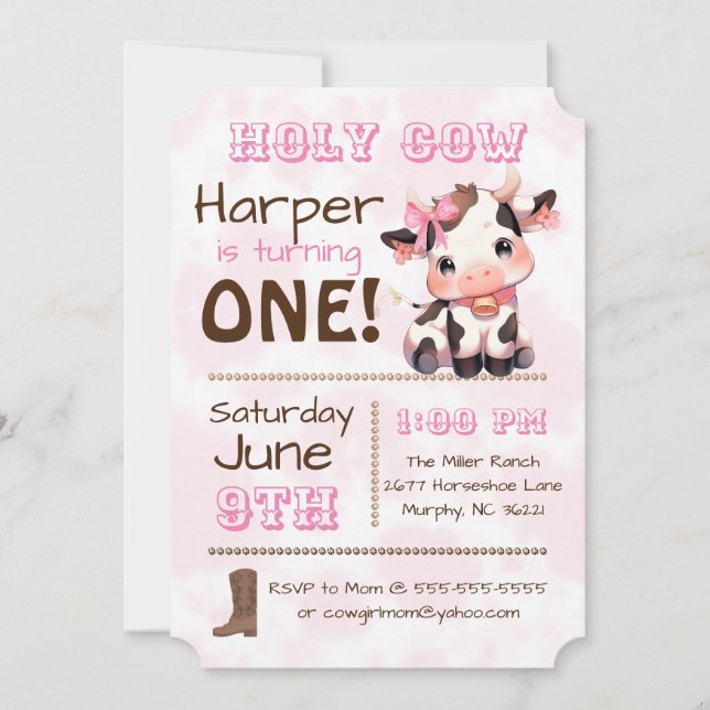 Holy Cow Country Birthday Party Invitation (Front)