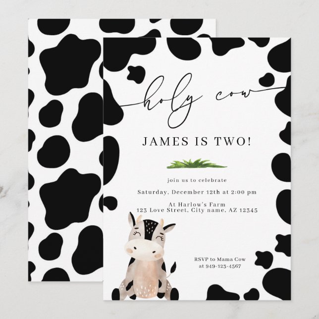 Holy Cow Country Farm Boy's Birthday  Invitation (Front/Back)