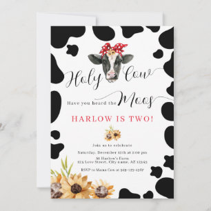 Holy Cow Country Farm Sunflower Birthday  Invitation