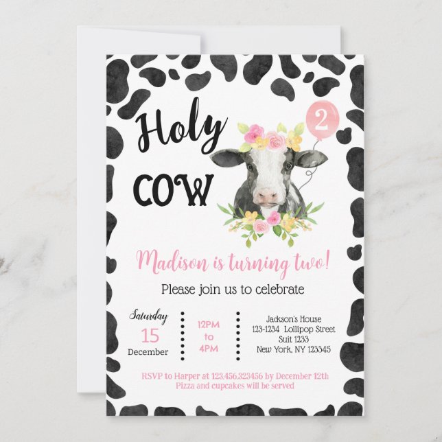 Holy Cow Cow Prints Second Birthday Invitations (Front)