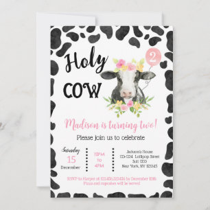 Holy Cow Cow Prints Second Birthday Invitations
