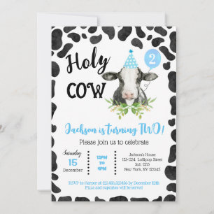 Holy Cow Cow Prints Second Birthday Invitations