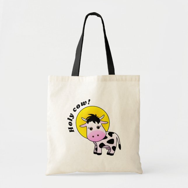 "Holy Cow" Cute Cow with halo Tote Bag (Front)