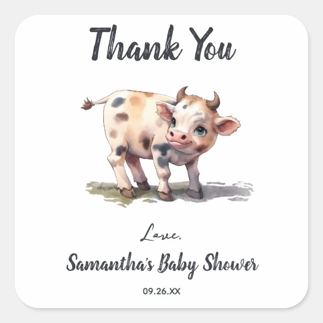 Holy Cow Cute Farm Animal Baby Shower Thank You Square Sticker (Front)