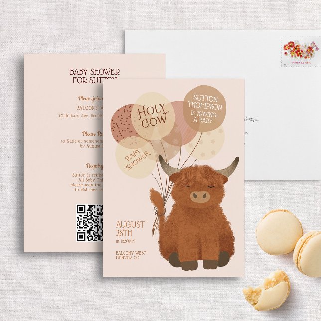 Holy Cow Cute Highlands Cow Baby Shower Invitation (Creator Uploaded)