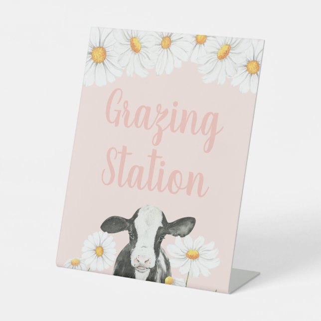 Holy Cow Daisy Pink Birthday Food Pedestal Sign (Front)