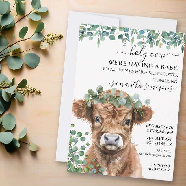 Holy Cow Eucalyptus Highland Calf Baby Shower  Invitation (Creator Uploaded)