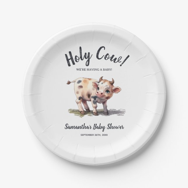 Holy Cow Farm Animal Baby Shower Gender Neutral Paper Plate (Front)