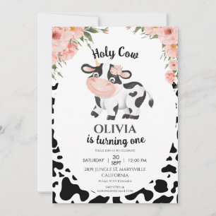 Holy cow Farm animals Barnyard 1st 2nd Birthday Invitation