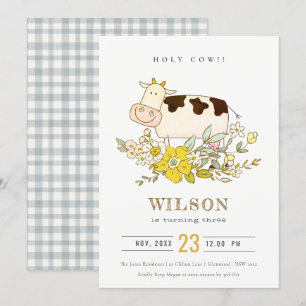 Holy Cow Farm Floral Kids Any Age Birthday Invite