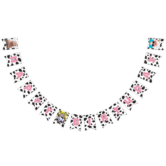 Holy Cow Farm Theme Cow Print Happy Birthday Photo Bunting (All)