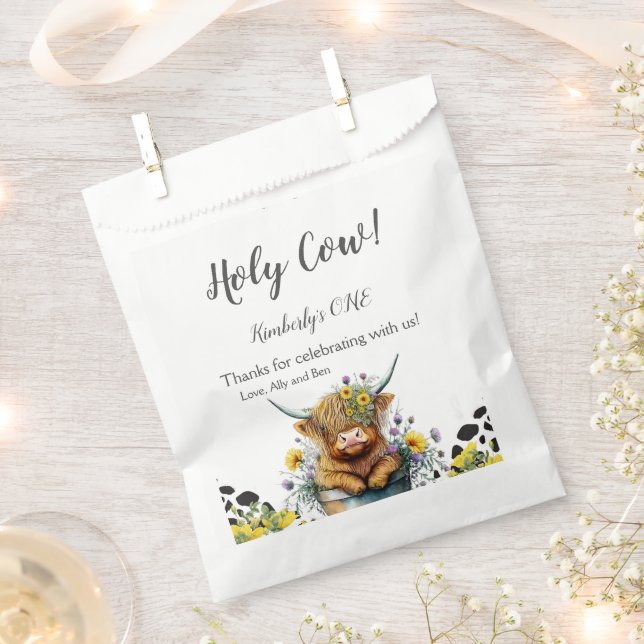 Holy Cow First Birthday , Highland Cow, Thank You Favour Bags (Clipped)