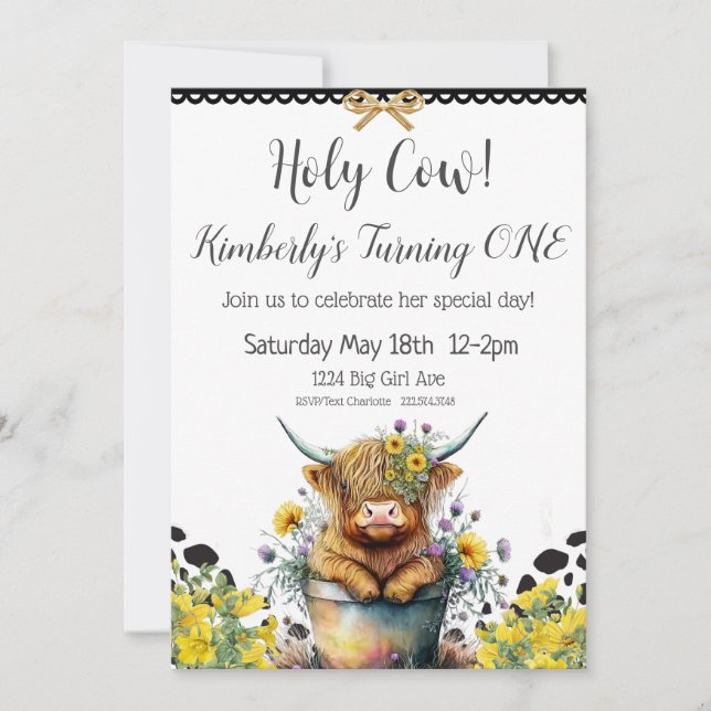 Holy Cow First Birthday   Invitation (Front)