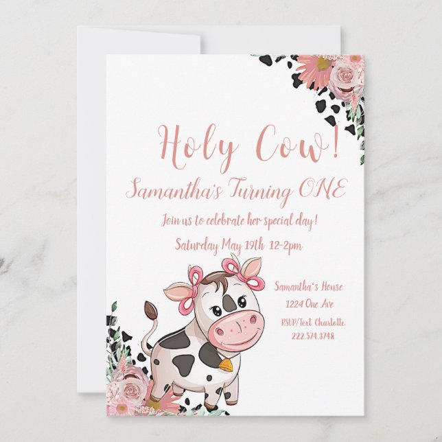 Holy Cow First Birthday   Invitation (Front)