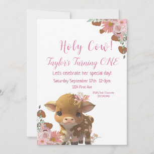 Holy Cow First Birthday   Invitation