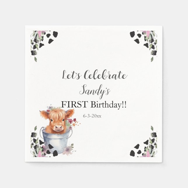 Holy Cow First Birthday  Napkin (Front)