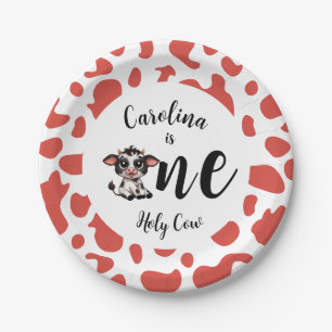 Holy Cow First Birthday pink Paper Plate