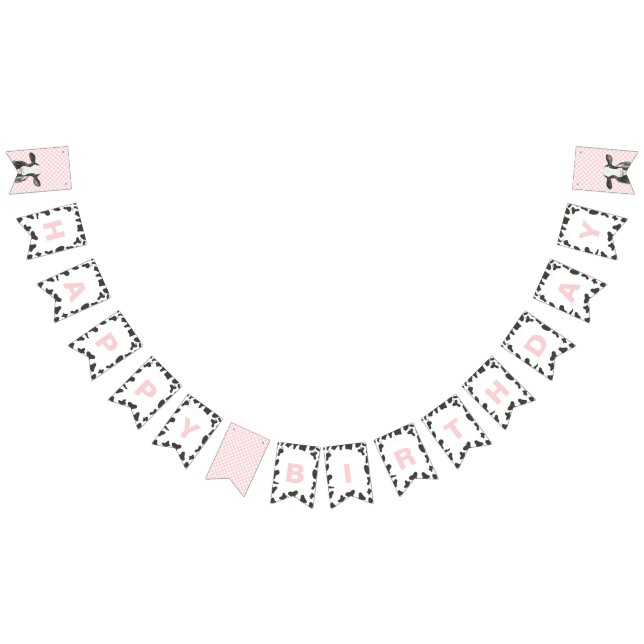 Holy Cow first birthday Pink Plaid Cow Print Bunting (All)