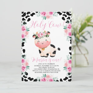 Holy Cow Floral 1st Birthday Invitation
