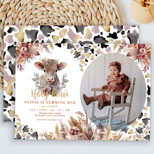 Holy Cow Floral 1st Birthday Photo Invite