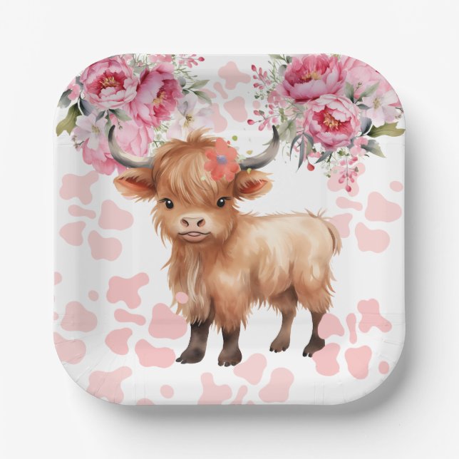 Holy Cow Floral Baby Shower Paper Plate (Front)