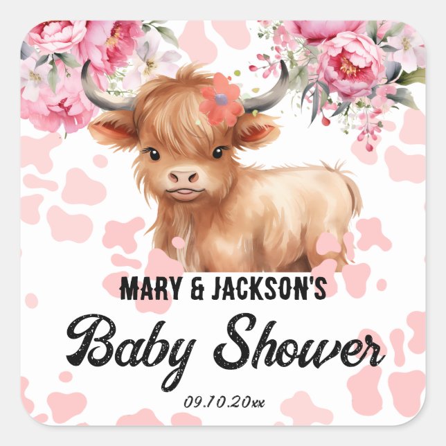 Holy Cow Floral Baby Shower Square Sticker (Front)