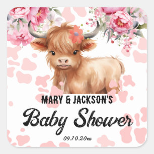 Holy Cow Floral Baby Shower Square Sticker