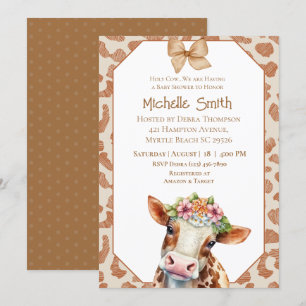  Holy Cow Floral Brown Baby Shower   Invitation