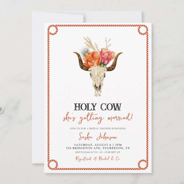 Holy Cow Floral Cowboy Boots Bridal Shower Invitation (Front)