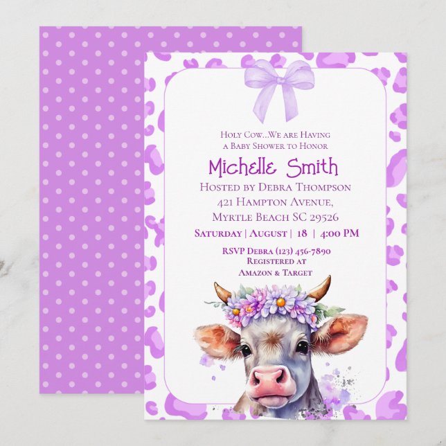  Holy Cow Floral Purple Baby Shower   Invitation (Front/Back)