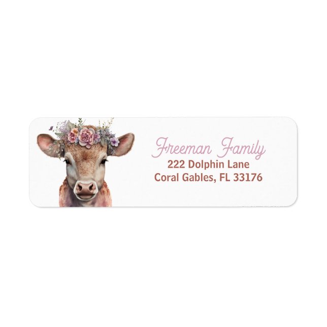 Holy Cow Floral Western Return Address Label (Front)