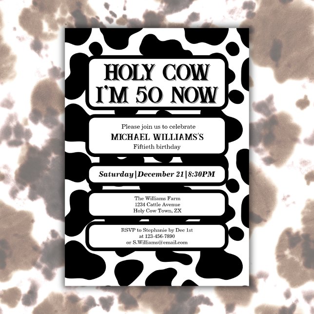 Holy Cow Funny Black White 50th Birthday Invitation (Creator Uploaded)