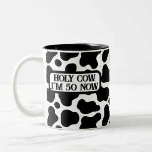 Holy Cow Funny Black White 50th Birthday Two-Tone Coffee Mug
