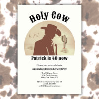 Holy Cow Funny Vintage Cowboy 40th Birthday