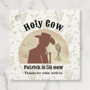 Holy Cow Funny Vintage Cowboy 50th Birthday Favour Tags