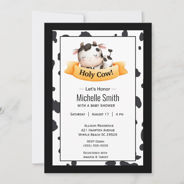 Holy Cow Gender Neutral Baby Shower   Invitation (Front)