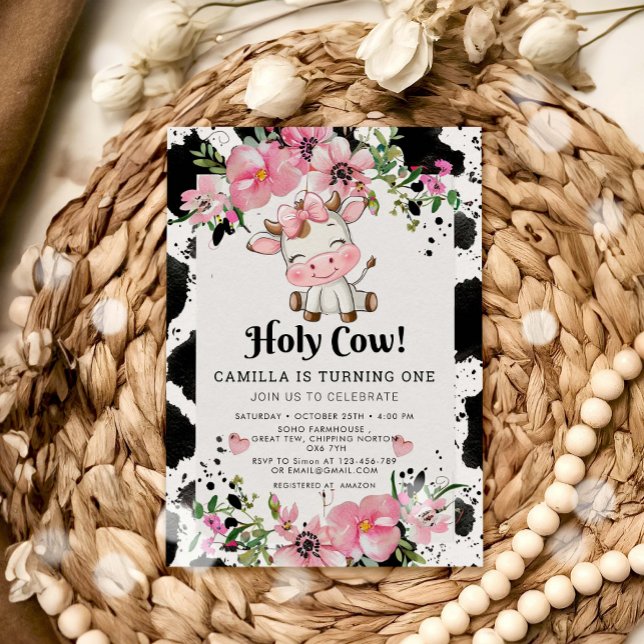 Holy Cow Girl  1st Birthday Invitation (Creator Uploaded)