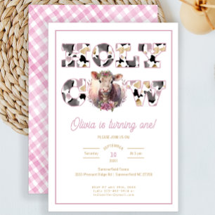 Holy Cow Girl 1st Birthday Pink Invite